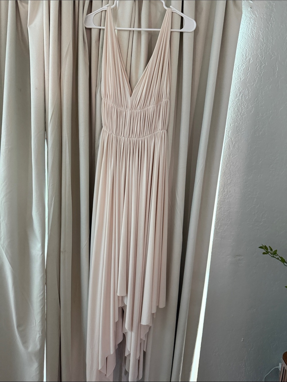 Norma Kamali Soft Cream Maxi Dress with Gathered Detail